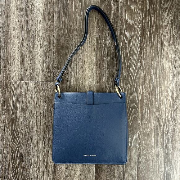 EUC Rebecca Minkoff Megan Small Leather Feed Bag Blue Twilight Gold Hardware - Picture 3 of 16